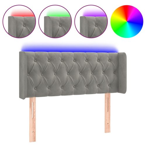  világosszürke bársony LED-es fejtámla 93 x 16 x 78/88 cm