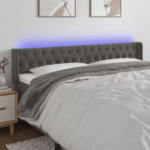  sötétszürke bársony LED-es fejtámla 203 x 16 x 78/88 cm