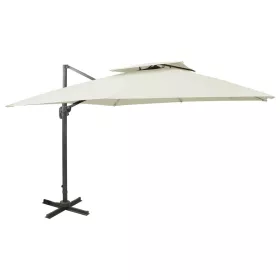  homokszínű dupla tetejű konzolos napernyő 300 x 300 cm