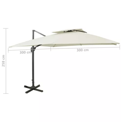  homokszínű dupla tetejű konzolos napernyő 300 x 300 cm