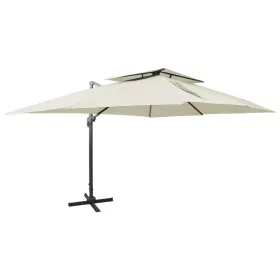  homokszínű dupla tetejű konzolos napernyő 400 x 300 cm