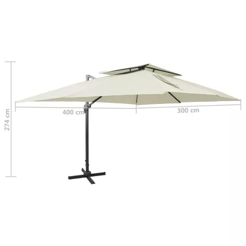  homokszínű dupla tetejű konzolos napernyő 400 x 300 cm