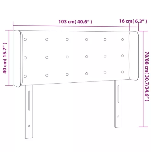  világosszürke bársony LED-es fejtámla 103 x 16 x 78/88 cm