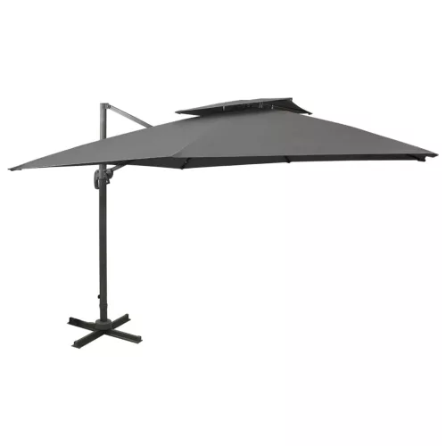  antracitszürke dupla tetejű konzolos napernyő 300 x 300 cm