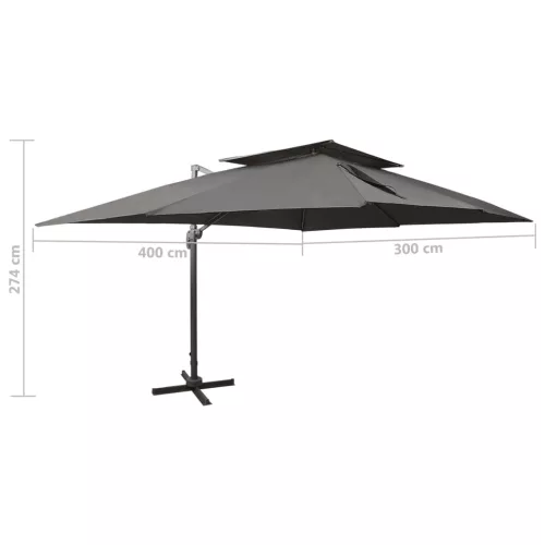  antracitszürke dupla tetejű konzolos napernyő 400 x 300 cm