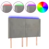  világosszürke bársony LED-es fejtámla 147x16x118/128 cm