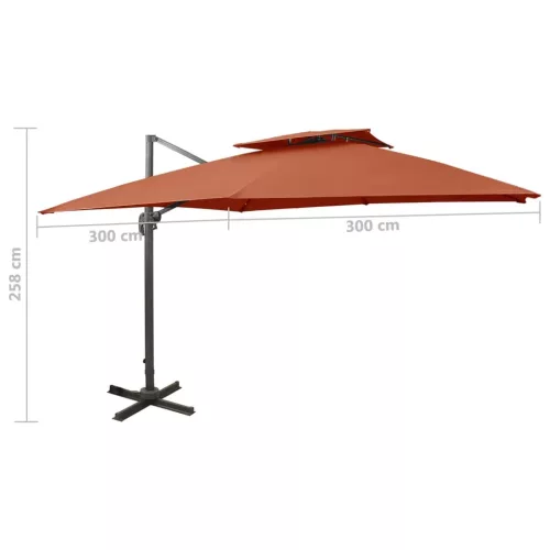  terrakotta dupla tetejű konzolos napernyő 300 x 300 cm