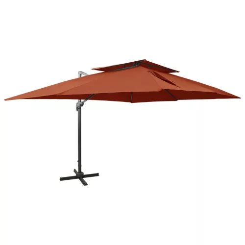  terrakotta színű dupla tetejű konzolos napernyő 400 x 300 cm