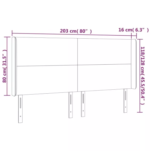  sötétszürke bársony LED-es fejtámla 203x16x118/128 cm