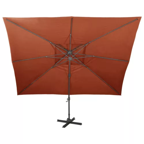  terrakotta színű dupla tetejű konzolos napernyő 400 x 300 cm
