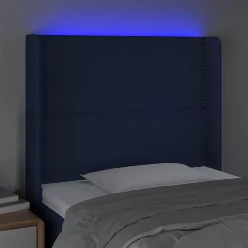  kék szövet LED-es fejtámla 83x16x118/128 cm