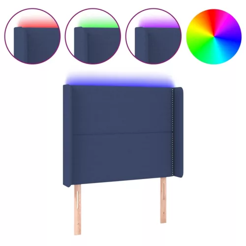  kék szövet LED-es fejtámla 93x16x118/128 cm