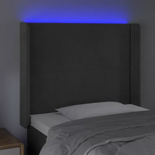  sötétszürke bársony LED-es fejtámla 83x16x118/128 cm