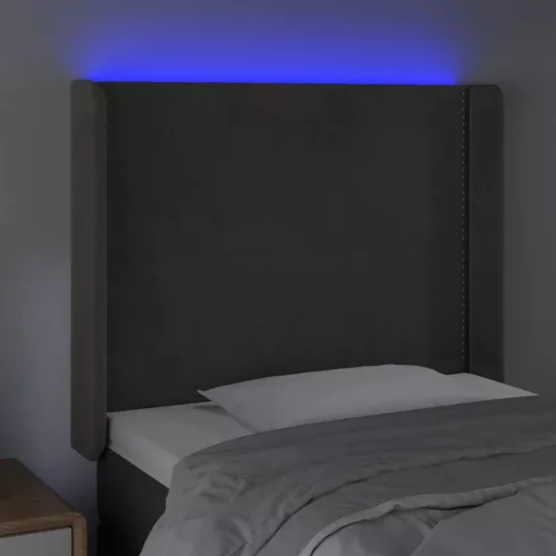  sötétszürke bársony LED-es fejtámla 103x16x118/128 cm