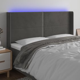  sötétszürke bársony LED-es fejtámla 183x16x118/128 cm