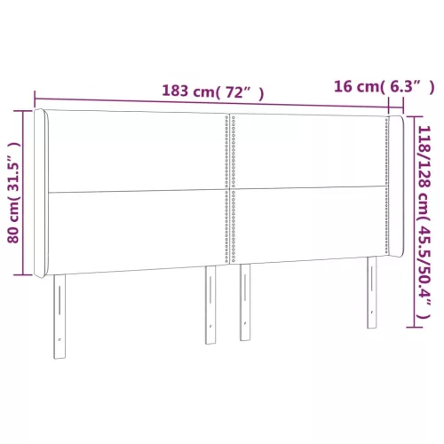  fekete bársony LED-es fejtámla 183x16x118/128 cm