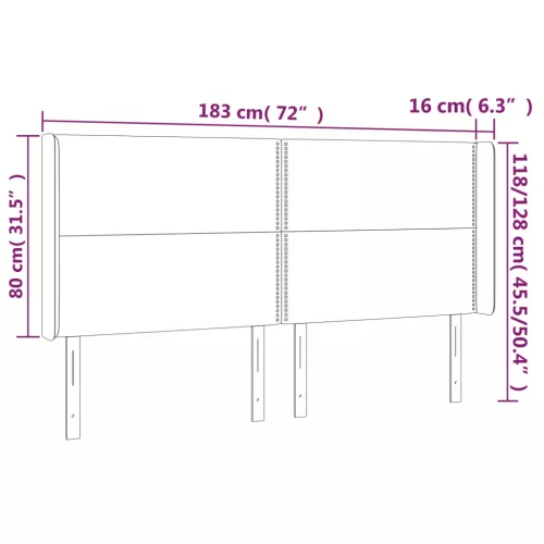  fekete műbőr LED-es fejtámla 183x16x118/128 cm