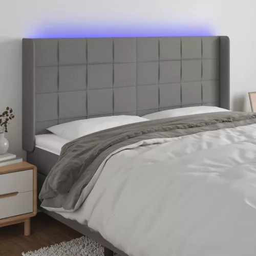  sötétszürke szövet LED-es fejtámla 163x16x118/128 cm