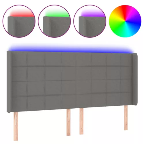  sötétszürke szövet LED-es fejtámla 163x16x118/128 cm