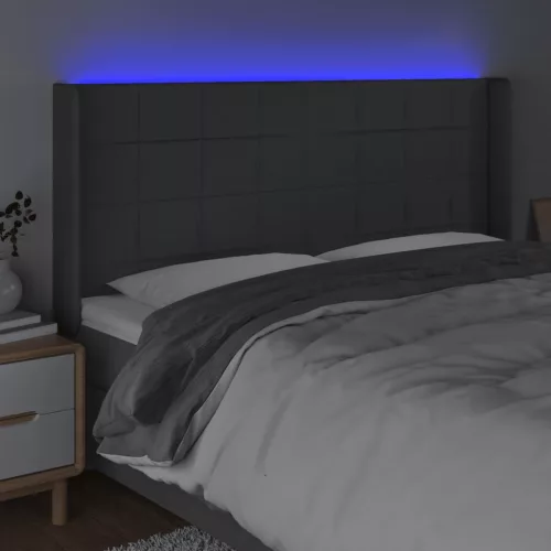  sötétszürke szövet LED-es fejtámla 163x16x118/128 cm