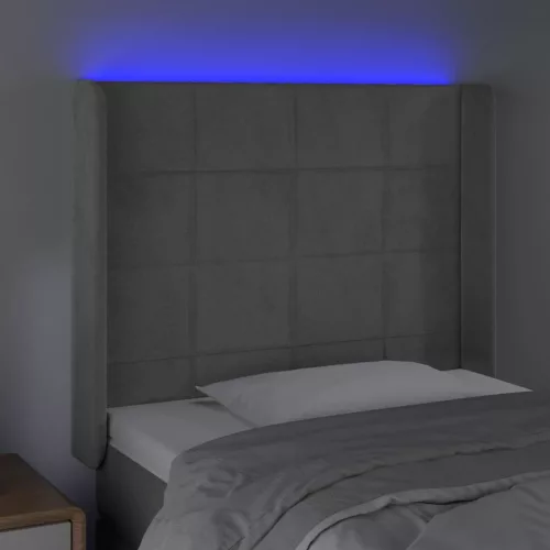  világosszürke bársony LED-es fejtámla 93x16x118/128 cm