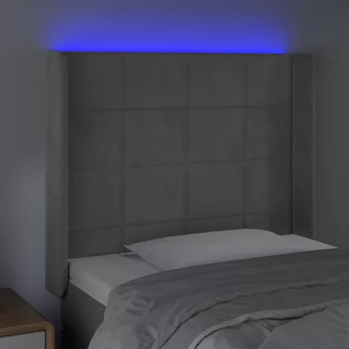  világosszürke bársony LED-es fejtámla 103x16x118/128 cm