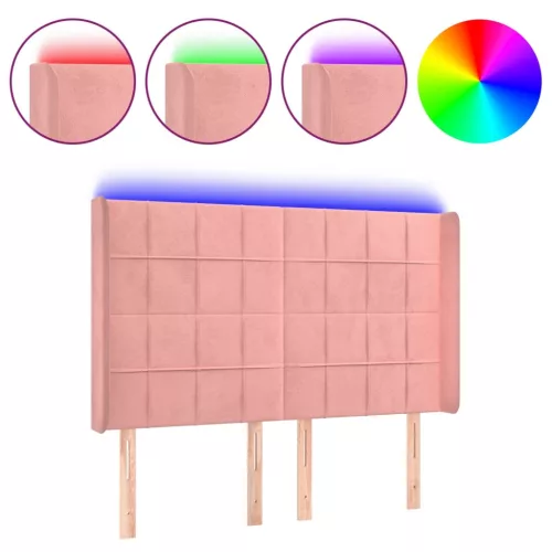  rózsaszín bársony LED-es fejtámla 147x16x118/128 cm