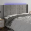  világosszürke bársony LED-es fejtámla 163x16x118/128 cm