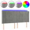  világosszürke bársony LED-es fejtámla 163x16x118/128 cm