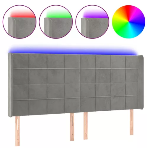  világosszürke bársony LED-es fejtámla 163x16x118/128 cm