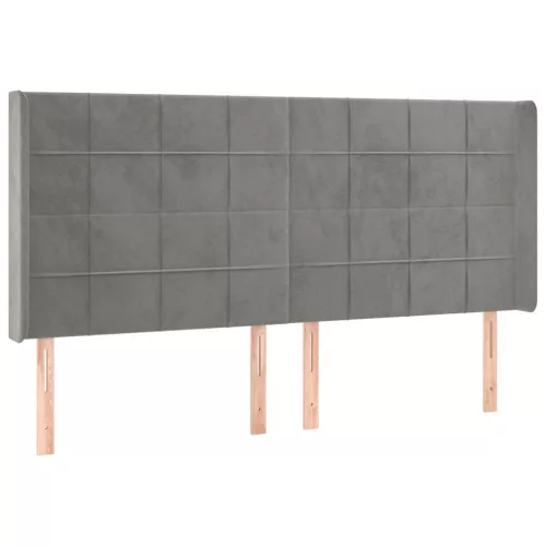  világosszürke bársony LED-es fejtámla 163x16x118/128 cm