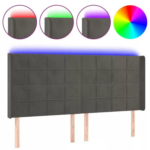  sötétszürke bársony LED-es fejtámla 163x16x118/128 cm
