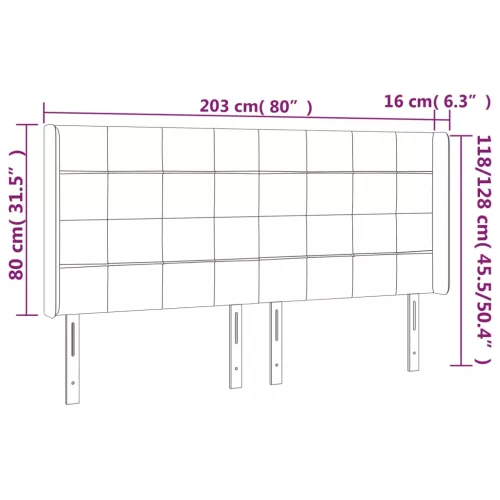  sötétszürke bársony LED-es fejtámla 203x16x118/128 cm