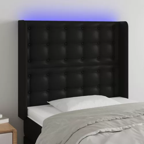  fekete műbőr LED-es fejtámla 83x16x118/128 cm
