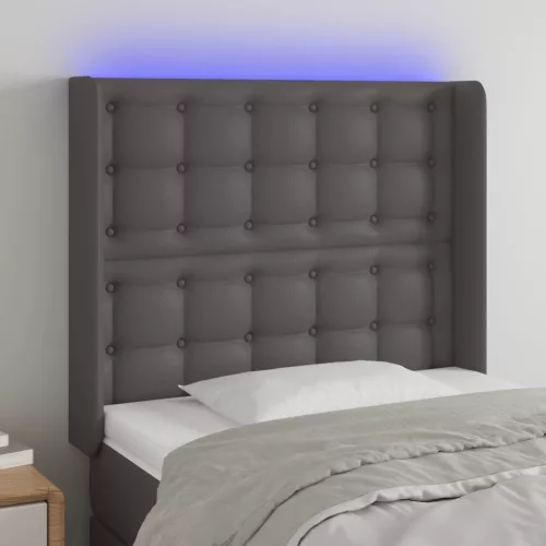  szürke műbőr LED-es fejtámla 103x16x118/128 cm