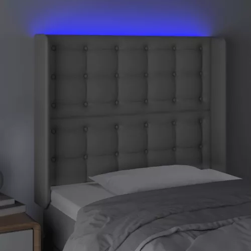  szürke műbőr LED-es fejtámla 103x16x118/128 cm