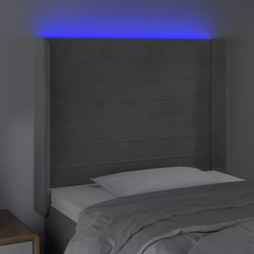  világosszürke bársony LED-es fejtámla 83x16x118/128 cm