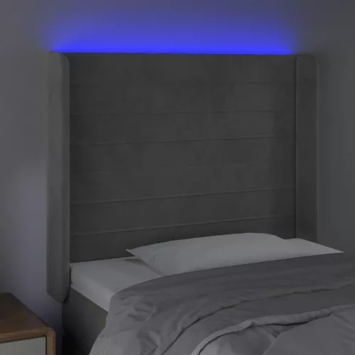  világosszürke bársony LED-es fejtámla 93x16x118/128 cm