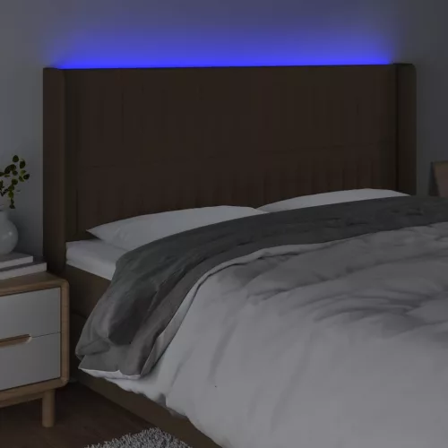  sötétbarna szövet LED-es fejtámla 183x16x118/128 cm