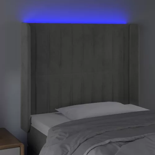  világosszürke bársony LED-es fejtámla 83x16x118/128 cm