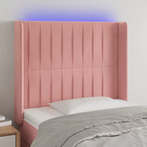  rózsaszín bársony LED-es fejtámla 83x16x118/128 cm