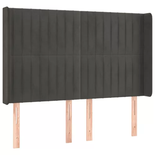  sötétszürke bársony LED-es fejtámla 147x16x118/128 cm