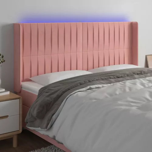  rózsaszín bársony LED-es fejtámla 163x16x118/128 cm
