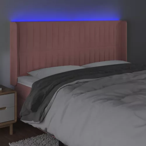  rózsaszín bársony LED-es fejtámla 163x16x118/128 cm