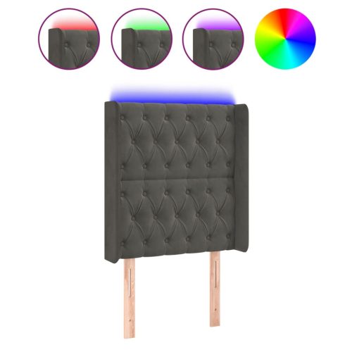  sötétszürke bársony LED-es fejtámla 83x16x118/128 cm