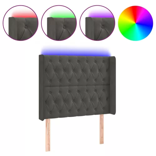  sötétszürke bársony LED-es fejtámla 103x16x118/128 cm