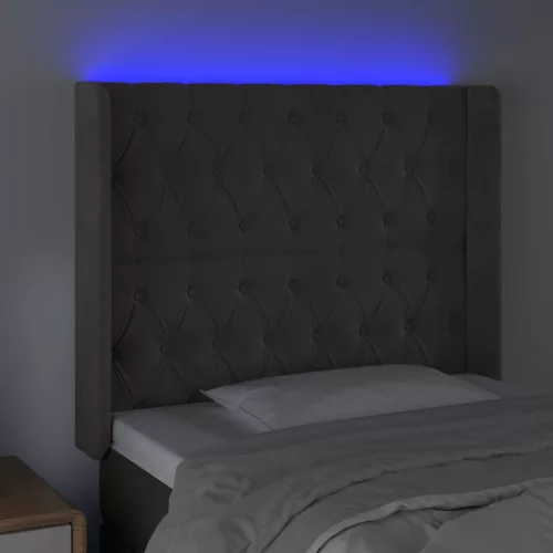  sötétszürke bársony LED-es fejtámla 103x16x118/128 cm