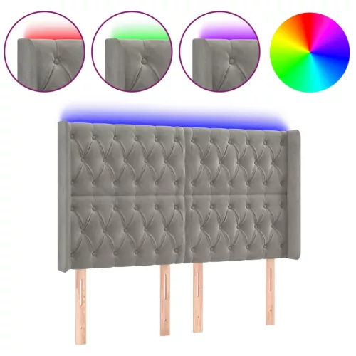  világosszürke bársony LED-es fejtámla 163x16x118/128 cm