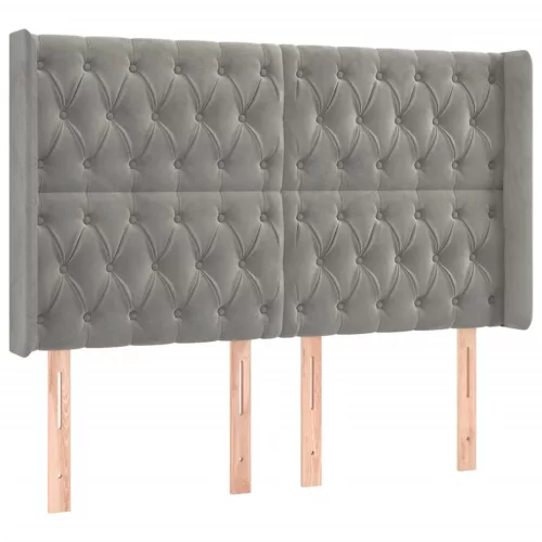  világosszürke bársony LED-es fejtámla 163x16x118/128 cm