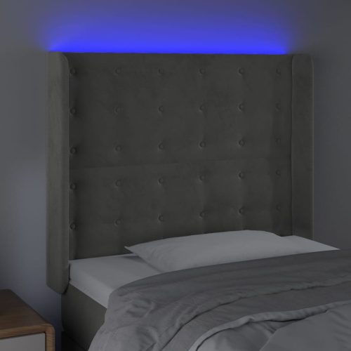  világosszürke bársony LED-es fejtámla 103x16x118/128 cm